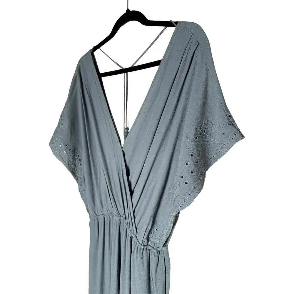 L*Space‎ Women's Raquel Romper Slated Glass Deep V Open Back Dolman Sleeves NWT